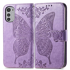 Leather Case Stands Butterfly Flip Cover Holder for Motorola Moto E32 Clove Purple