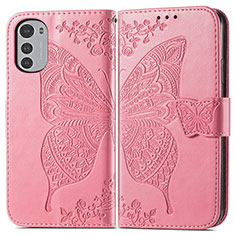 Leather Case Stands Butterfly Flip Cover Holder for Motorola Moto E32 Hot Pink