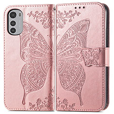 Leather Case Stands Butterfly Flip Cover Holder for Motorola Moto E32 Pink