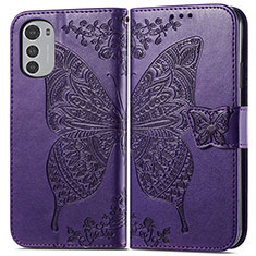 Leather Case Stands Butterfly Flip Cover Holder for Motorola Moto E32 Purple