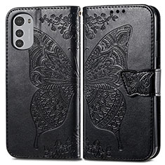 Leather Case Stands Butterfly Flip Cover Holder for Motorola Moto E32s Black