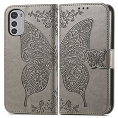 Leather Case Stands Butterfly Flip Cover Holder for Motorola Moto E32s Gray