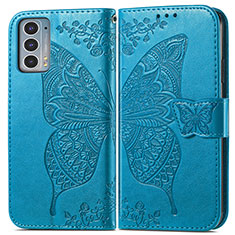 Leather Case Stands Butterfly Flip Cover Holder for Motorola Moto Edge 20 5G Blue