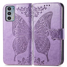 Leather Case Stands Butterfly Flip Cover Holder for Motorola Moto Edge 20 5G Clove Purple