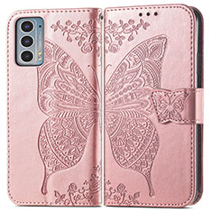 Leather Case Stands Butterfly Flip Cover Holder for Motorola Moto Edge 20 5G Pink
