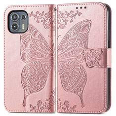 Leather Case Stands Butterfly Flip Cover Holder for Motorola Moto Edge 20 Lite 5G Pink