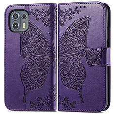 Leather Case Stands Butterfly Flip Cover Holder for Motorola Moto Edge 20 Lite 5G Purple