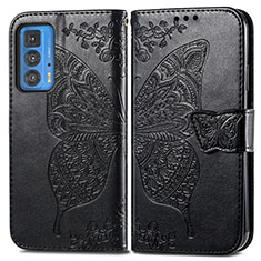 Leather Case Stands Butterfly Flip Cover Holder for Motorola Moto Edge 20 Pro 5G Black