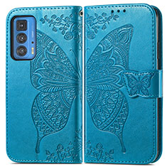 Leather Case Stands Butterfly Flip Cover Holder for Motorola Moto Edge 20 Pro 5G Blue