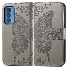 Leather Case Stands Butterfly Flip Cover Holder for Motorola Moto Edge 20 Pro 5G Gray