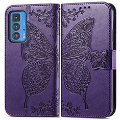 Leather Case Stands Butterfly Flip Cover Holder for Motorola Moto Edge 20 Pro 5G Purple