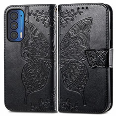 Leather Case Stands Butterfly Flip Cover Holder for Motorola Moto Edge (2021) 5G Black