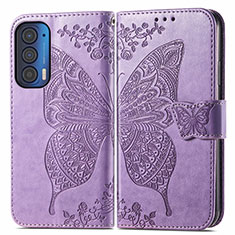 Leather Case Stands Butterfly Flip Cover Holder for Motorola Moto Edge (2021) 5G Clove Purple