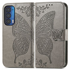 Leather Case Stands Butterfly Flip Cover Holder for Motorola Moto Edge (2021) 5G Gray