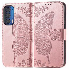 Leather Case Stands Butterfly Flip Cover Holder for Motorola Moto Edge (2021) 5G Pink