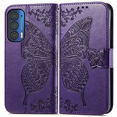 Leather Case Stands Butterfly Flip Cover Holder for Motorola Moto Edge (2021) 5G Purple