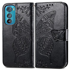 Leather Case Stands Butterfly Flip Cover Holder for Motorola Moto Edge 30 5G Black