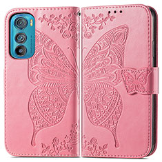 Leather Case Stands Butterfly Flip Cover Holder for Motorola Moto Edge 30 5G Hot Pink