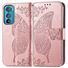 Leather Case Stands Butterfly Flip Cover Holder for Motorola Moto Edge 30 5G Pink
