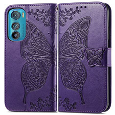Leather Case Stands Butterfly Flip Cover Holder for Motorola Moto Edge 30 5G Purple