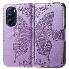 Leather Case Stands Butterfly Flip Cover Holder for Motorola Moto Edge 30 Pro 5G Clove Purple