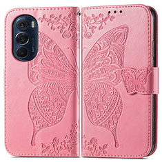 Leather Case Stands Butterfly Flip Cover Holder for Motorola Moto Edge 30 Pro 5G Hot Pink