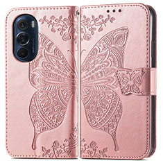 Leather Case Stands Butterfly Flip Cover Holder for Motorola Moto Edge 30 Pro 5G Pink