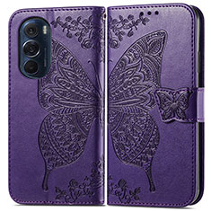 Leather Case Stands Butterfly Flip Cover Holder for Motorola Moto Edge 30 Pro 5G Purple