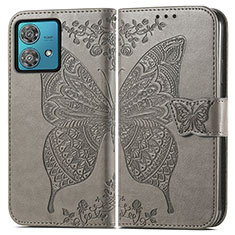 Leather Case Stands Butterfly Flip Cover Holder for Motorola Moto Edge 40 Neo 5G Gray