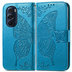 Leather Case Stands Butterfly Flip Cover Holder for Motorola Moto Edge Plus (2022) 5G Blue