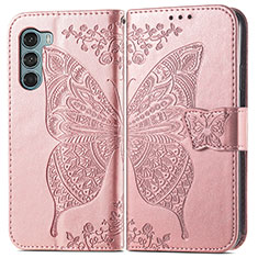 Leather Case Stands Butterfly Flip Cover Holder for Motorola Moto Edge S30 5G Pink