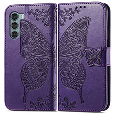Leather Case Stands Butterfly Flip Cover Holder for Motorola Moto Edge S30 5G Purple