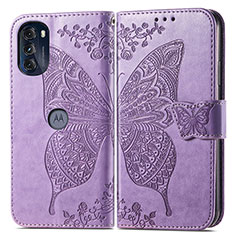Leather Case Stands Butterfly Flip Cover Holder for Motorola Moto G 5G (2022) Clove Purple