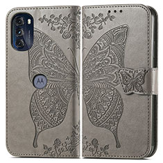 Leather Case Stands Butterfly Flip Cover Holder for Motorola Moto G 5G (2022) Gray