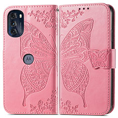 Leather Case Stands Butterfly Flip Cover Holder for Motorola Moto G 5G (2022) Hot Pink