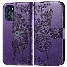 Leather Case Stands Butterfly Flip Cover Holder for Motorola Moto G 5G (2022) Purple