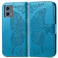 Leather Case Stands Butterfly Flip Cover Holder for Motorola Moto G 5G (2023) Blue