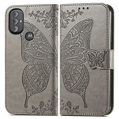 Leather Case Stands Butterfly Flip Cover Holder for Motorola Moto G Play (2023) Gray