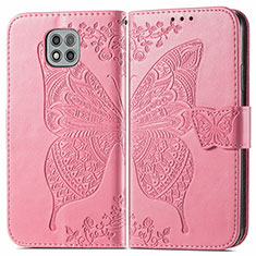 Leather Case Stands Butterfly Flip Cover Holder for Motorola Moto G Power (2021) Hot Pink