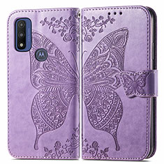 Leather Case Stands Butterfly Flip Cover Holder for Motorola Moto G Pure Clove Purple