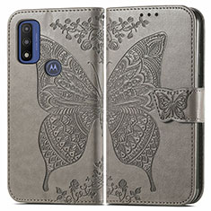 Leather Case Stands Butterfly Flip Cover Holder for Motorola Moto G Pure Gray