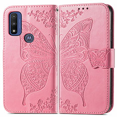 Leather Case Stands Butterfly Flip Cover Holder for Motorola Moto G Pure Hot Pink