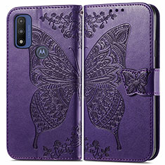 Leather Case Stands Butterfly Flip Cover Holder for Motorola Moto G Pure Purple