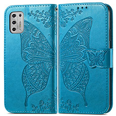 Leather Case Stands Butterfly Flip Cover Holder for Motorola Moto G Stylus (2021) Blue