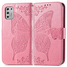 Leather Case Stands Butterfly Flip Cover Holder for Motorola Moto G Stylus (2021) Hot Pink