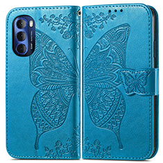 Leather Case Stands Butterfly Flip Cover Holder for Motorola Moto G Stylus (2022) 4G Blue