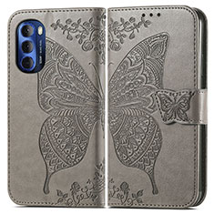 Leather Case Stands Butterfly Flip Cover Holder for Motorola Moto G Stylus (2022) 4G Gray