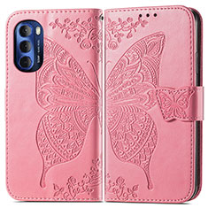 Leather Case Stands Butterfly Flip Cover Holder for Motorola Moto G Stylus (2022) 4G Hot Pink