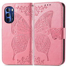Leather Case Stands Butterfly Flip Cover Holder for Motorola Moto G Stylus (2022) 5G Hot Pink