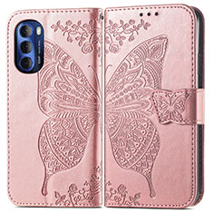 Leather Case Stands Butterfly Flip Cover Holder for Motorola Moto G Stylus (2022) 5G Pink